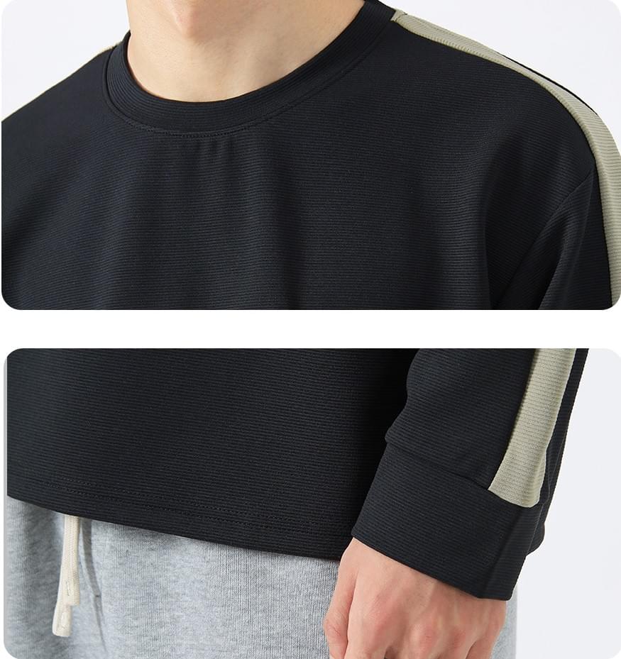 日系前袋手袖撞色 長袖 T-Shirt [CBT-1222]