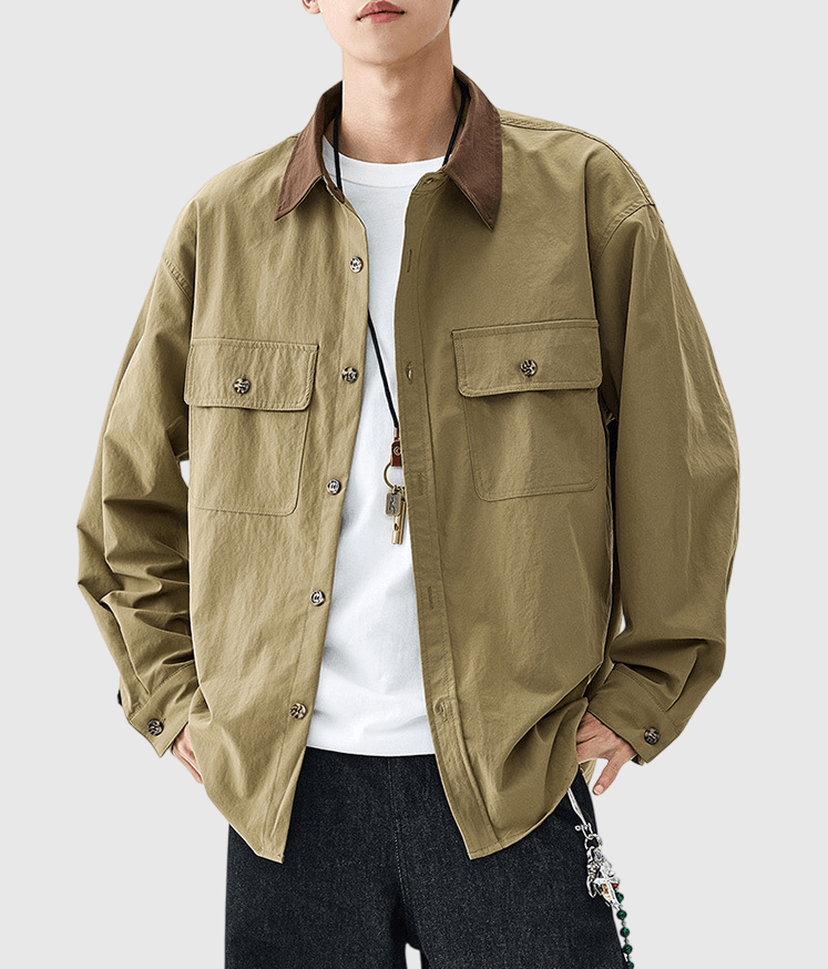 雙前袋領口撞色縫接 工裝外套 [CBJ-1070]