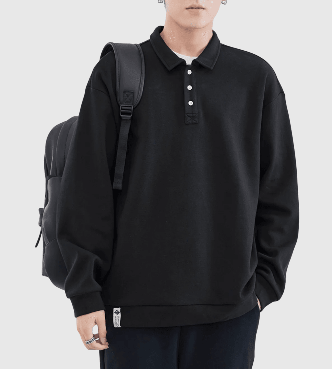 日系基礎純色鈕扣 POLO 重磅380g 長袖衛衣 [SBH-1100]