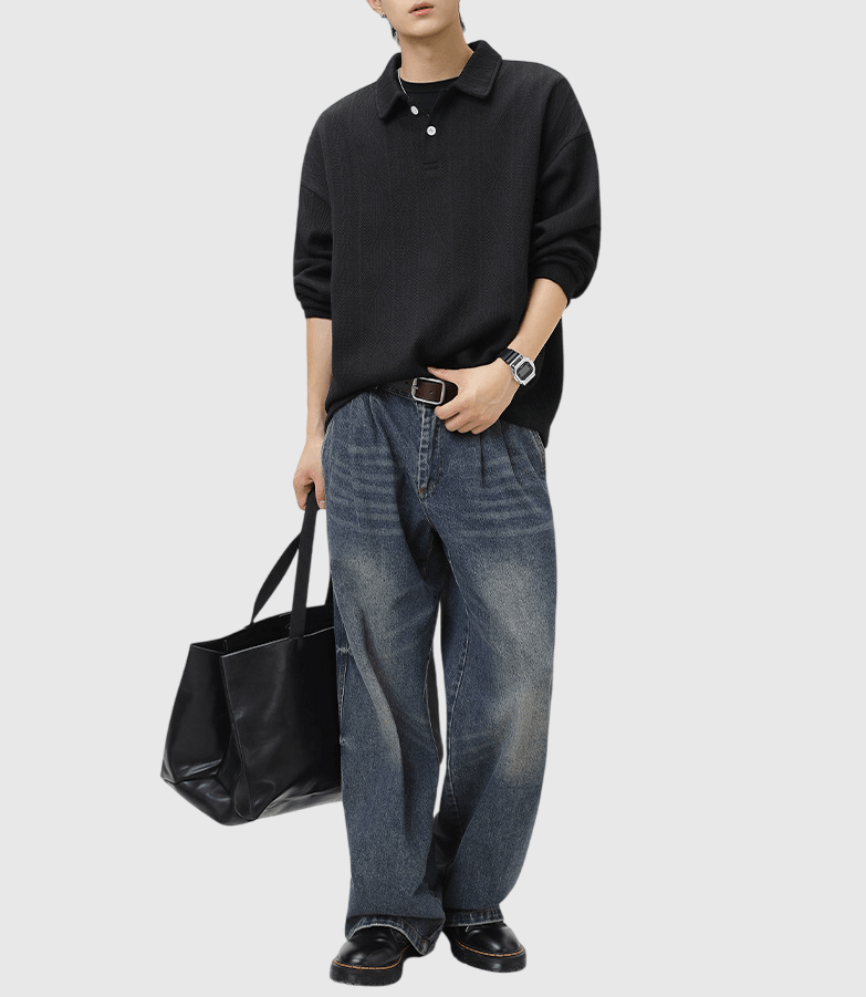 基礎提花紋理編織 重磅長袖 T-Shirt [SBT-1467]