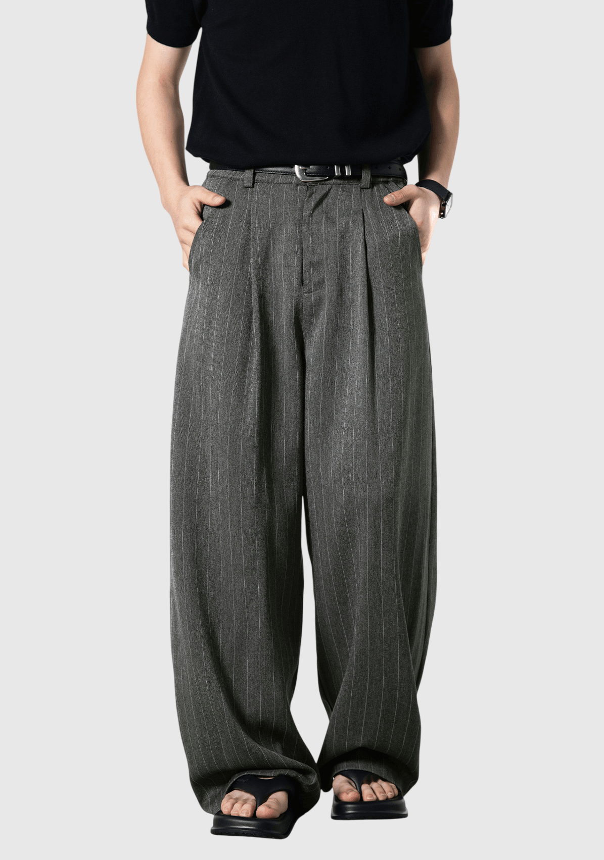 垂直條紋色織工藝設計 垂感透氣闊腳西裝長褲 [SBP-1204]