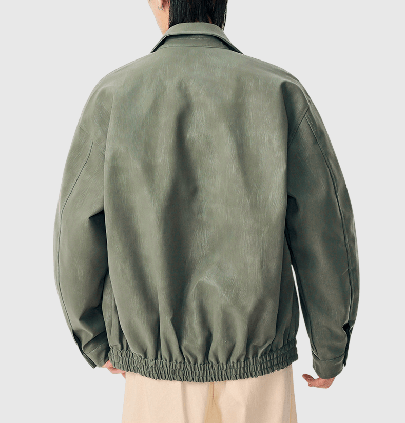 日系基礎輕水洗紮染雙側袋設計 長袖皮革外套 [SBO-1476]