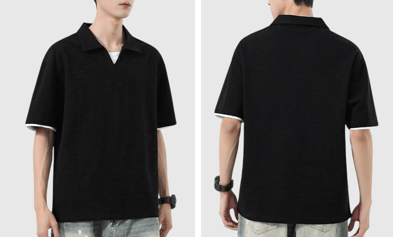 日系基礎假兩件式 V 領設計 天竺棉短袖 POLO T-Shirt [SBT-1499]