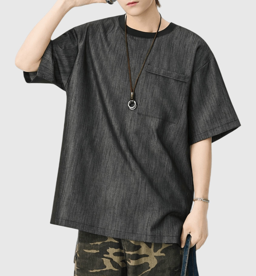 日系前袋色系紋理設計 透氣短袖 T-Shirt [SBT-1531]