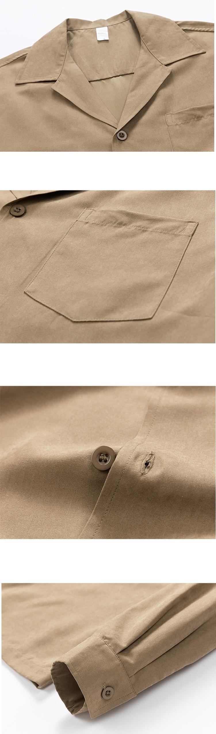 復古基礎大領口前袋設計 透氣垂感長袖恤衫 [SBS-1373]