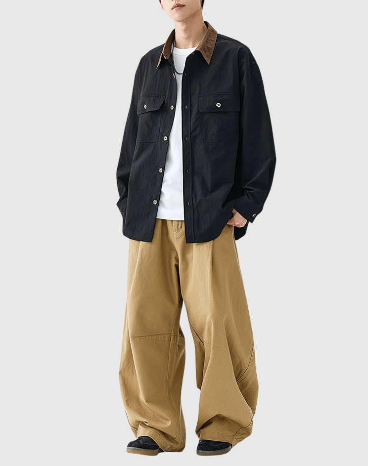雙前袋領口撞色縫接 工裝外套 [CBJ-1070]