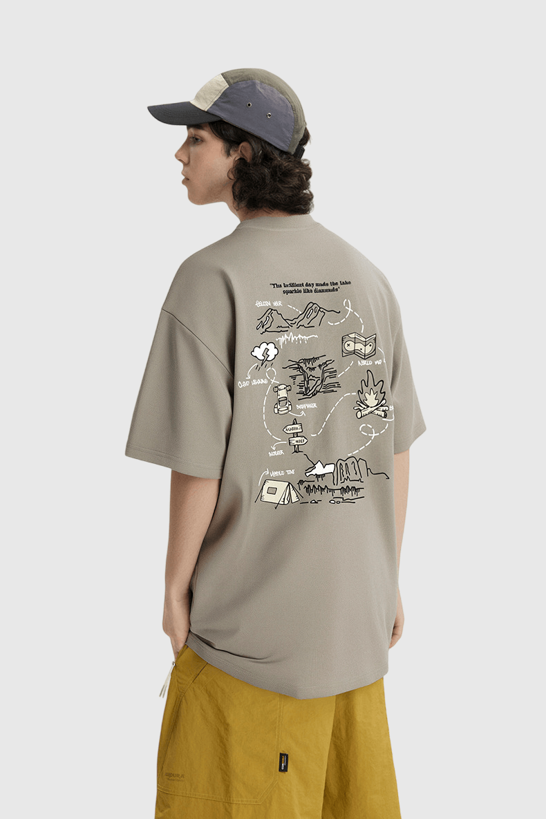 戶外登山地圖圖案文字印燙 短袖 T-Shirt [CBT-1266]