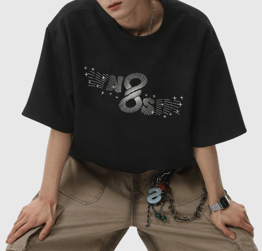 復古放射射線文字圖案印燙 絨面皮布短袖 T-Shirt [SBT-1487]