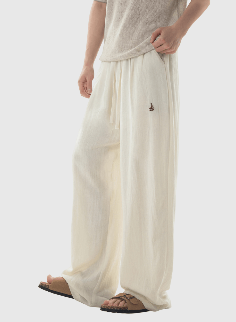 日系基礎輕便透氣 仿麻質闊腿直筒垂感長褲 [SBP-1195]