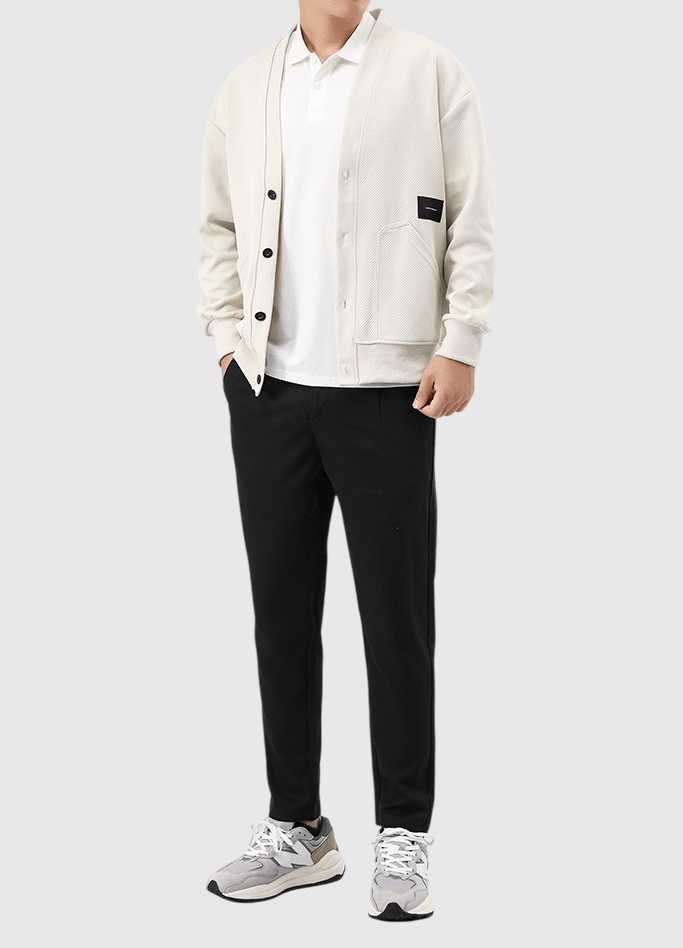 日系雙前袋暗斜紋 開胸針織長袖外套 [SBO-1067]