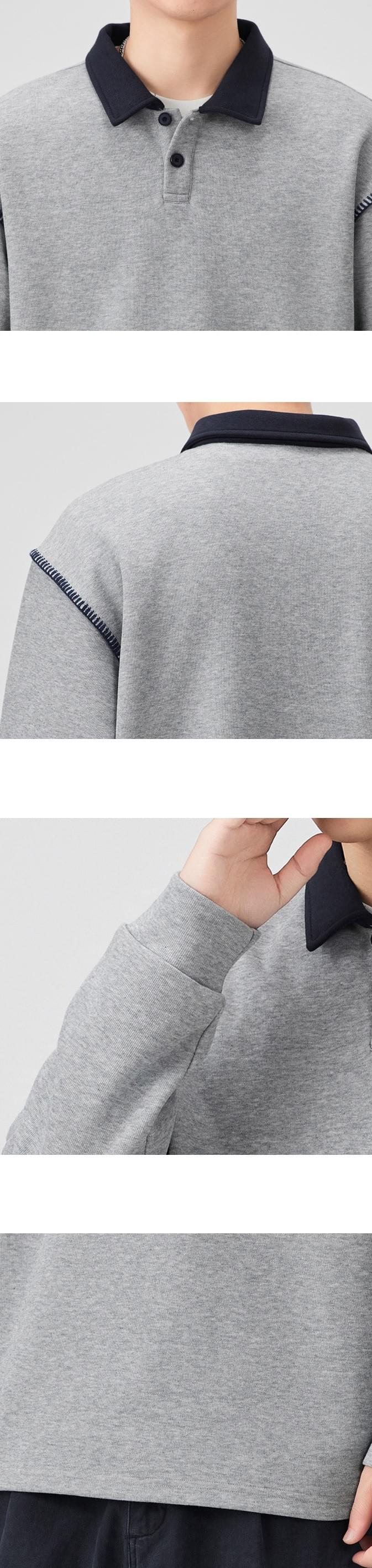 日系領口撞色手袖縫線設計 長袖 POLO T-Shirt [SBT-1469]
