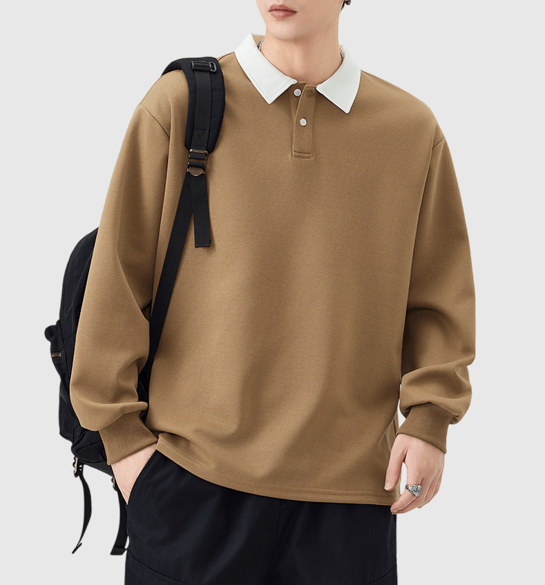 日系基礎撞色領口拼接設計 長袖 POLO T-Shirt [SBT-1468]