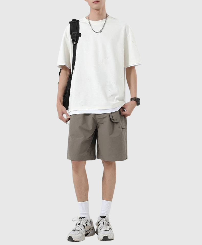 復古細破口造舊假兩件式設計 短袖 T-Shirt [SBT-1494]