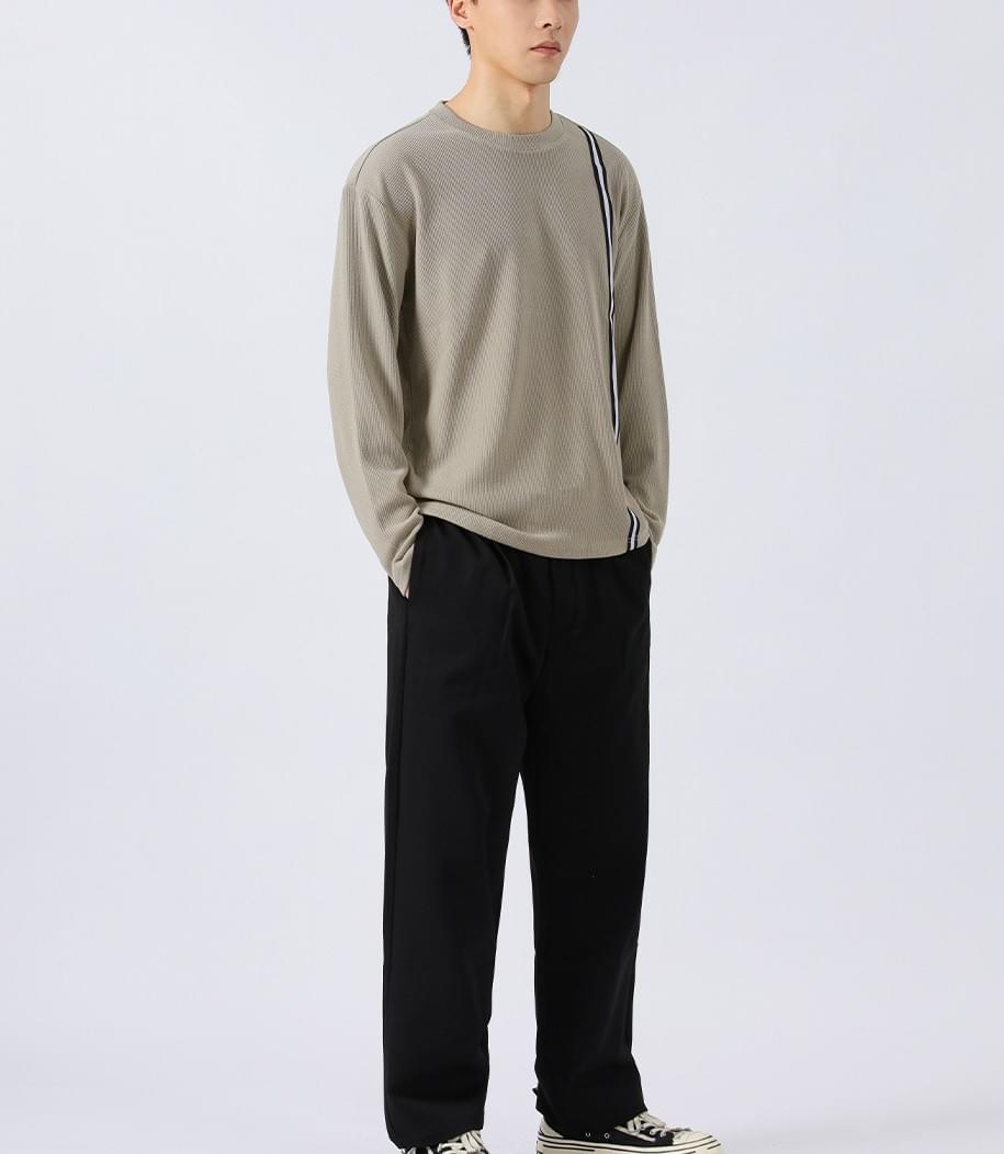 日系側身撞色縫線條紋 肌理紋理長袖 T-Shirt [CBT-1223]