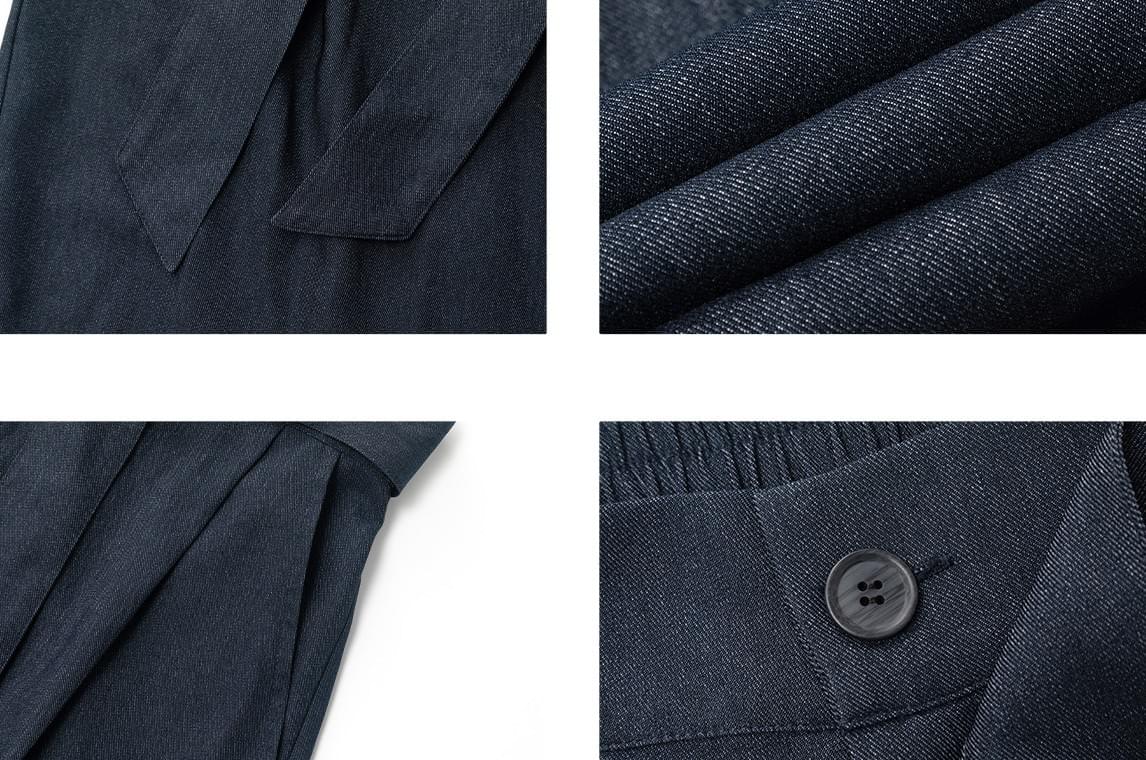 日系基礎闊腰繩設計 仿牛仔布闊腿直筒垂感長褲 [SBP-1203]