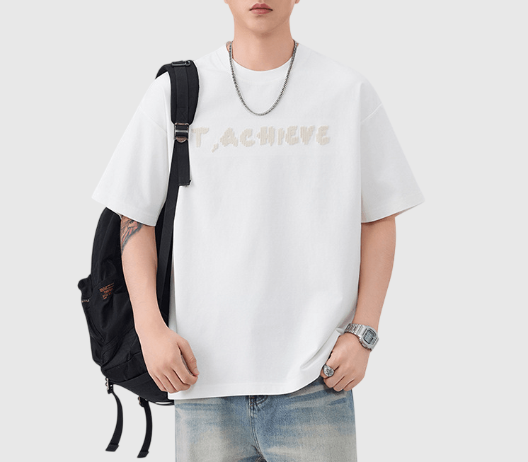 日系毛巾編織文字刺繡 純棉短袖 T-Shirt [SBT-1557]