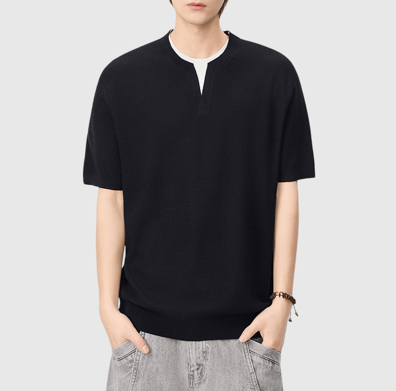 日系層次假兩件式設計 麻質針織透氣短袖 T-Shirt [SBT-1541]