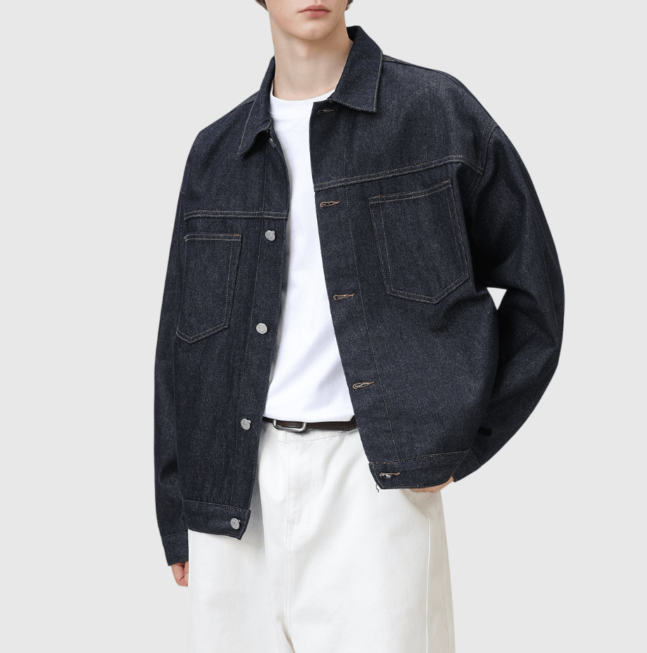 日系基礎雙設計前袋明線 純棉水洗牛仔長袖外套 [SBO-1221]