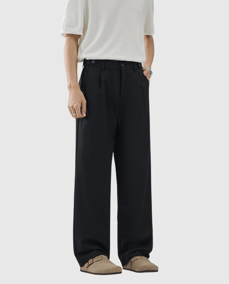 鈕扣腰袢帶設計 透氣闊腳直筒長褲 [CBP-1095]