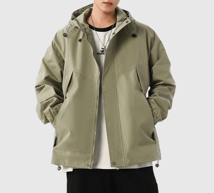 層次斜袋縫線設計 長袖連帽風褸外套 [CBJ-1073]