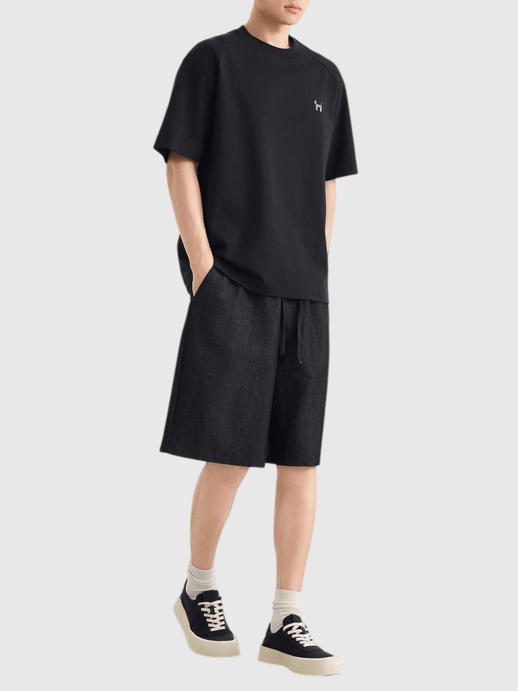 狗仔撞色文字圖案刺繡設計 短袖 T-Shirt [CBT-1575]