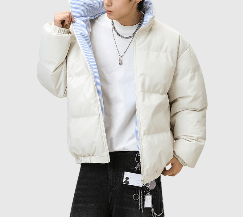 日系基礎內層撞色條紋設計 夾棉長袖外套 [SBO-1489]