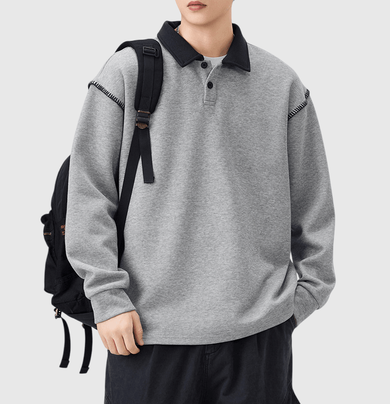 日系領口撞色手袖縫線設計 長袖 POLO T-Shirt [SBT-1469]