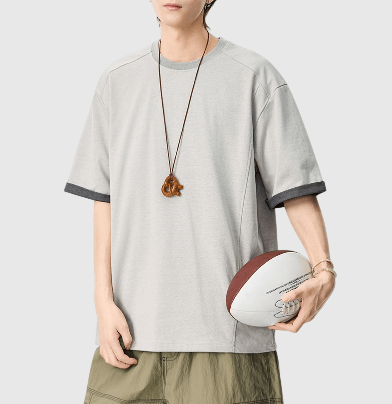 日系手袖撞色拼接設計 短袖T-Shirt [SBT-1534]