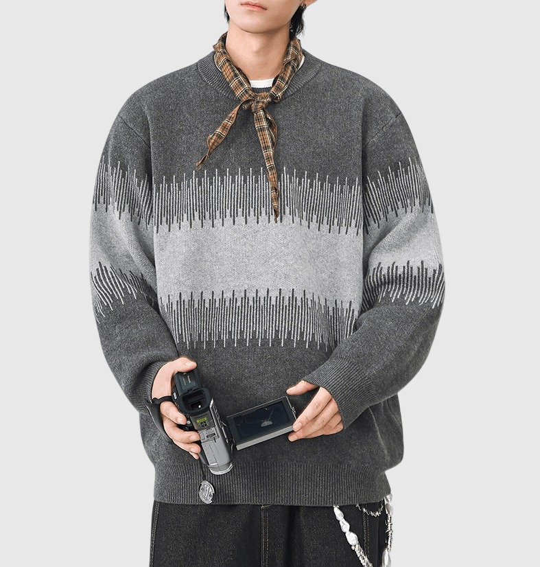 日系中身不規則撞色拼接 重磅圓領針織毛衣 [SBK-1134]