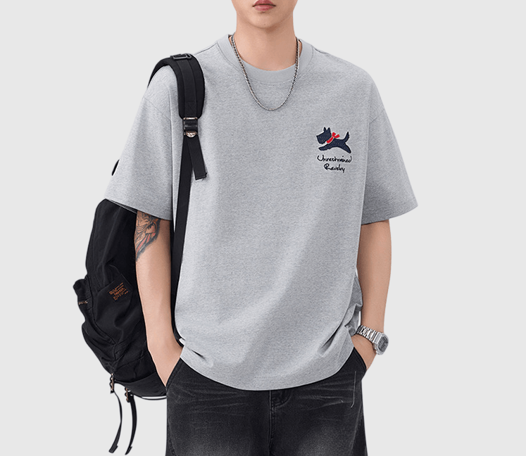 卡通狗仔細圖案刺繡 純棉短袖 T-Shirt [SBT-1562]