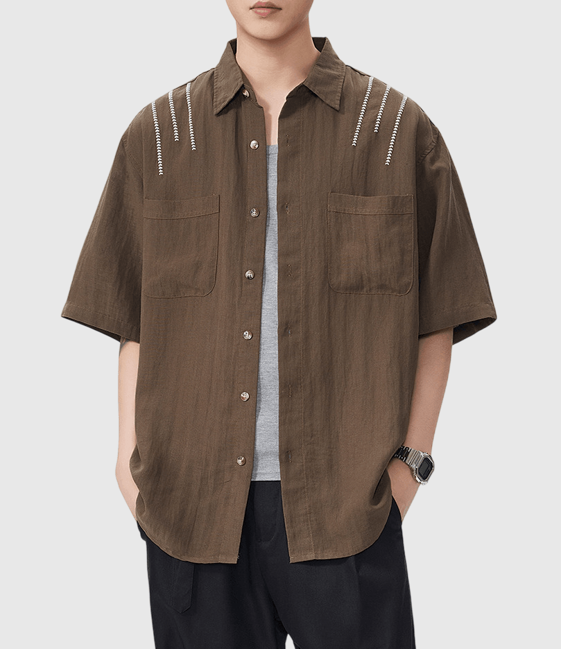 日系肩膊拼色線縫紉設計 透氣短袖恤衫 [SBS-1404]