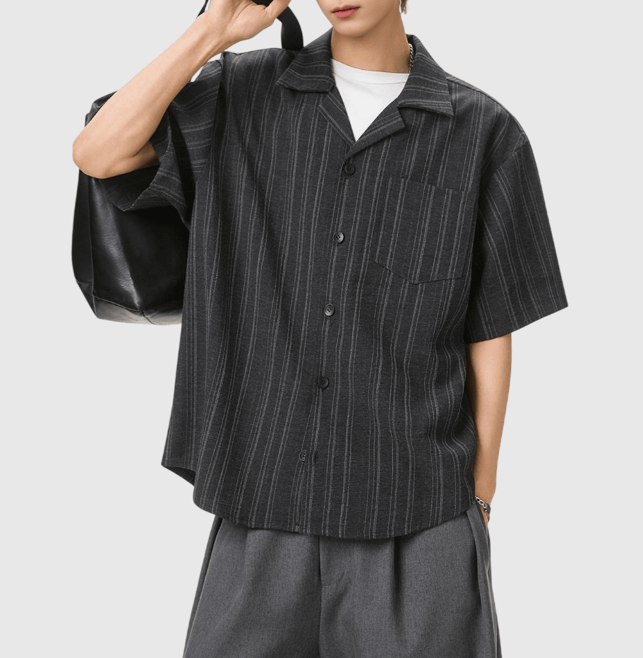 復古垂直條紋編織 垂感短袖恤衫 [SBS-1385]