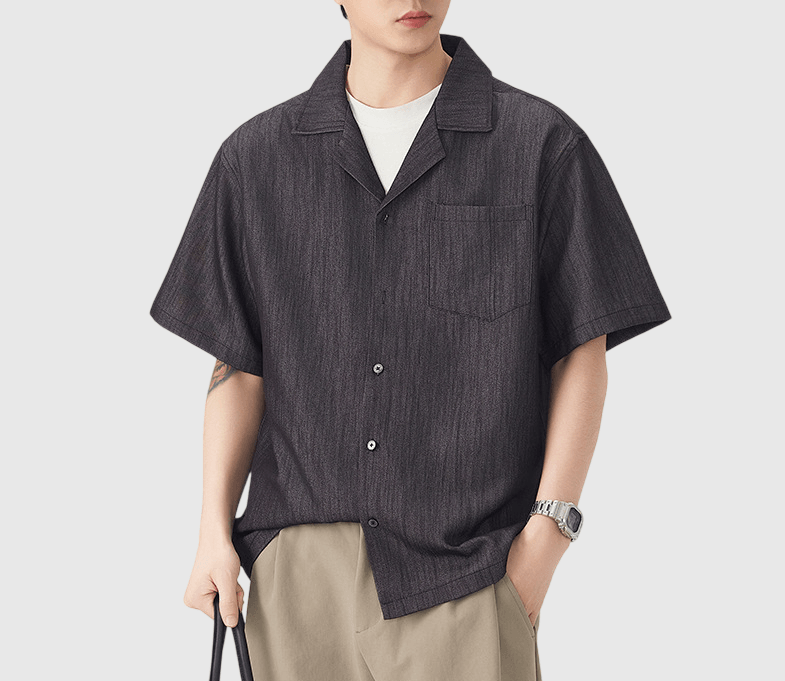 日系基礎微皺紋理 透氣垂感牛仔短袖恤衫 [SBS-1395]