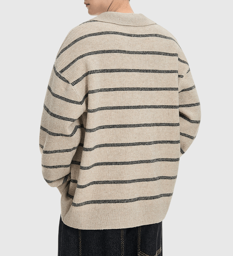 層次假兩件式條紋色織設計  V 領針織毛衣 [SBK-1133]