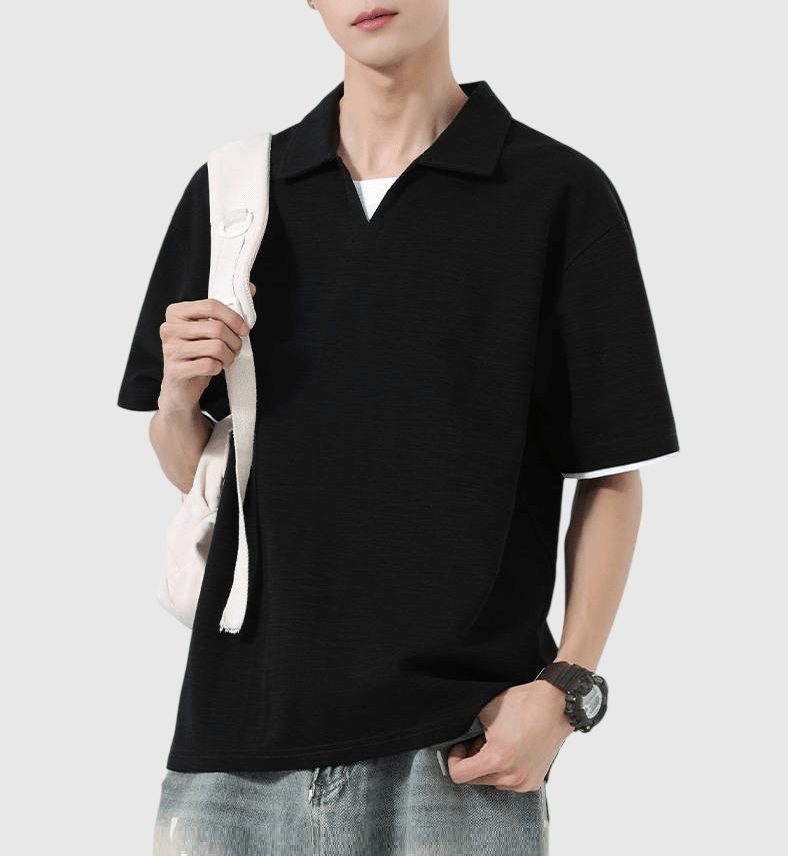 日系基礎假兩件式 V 領設計 天竺棉短袖 POLO T-Shirt [SBT-1499]