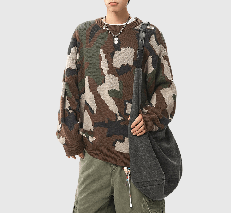 迷彩色系設計 純棉圓領針織冷衫 [CBK-1033]