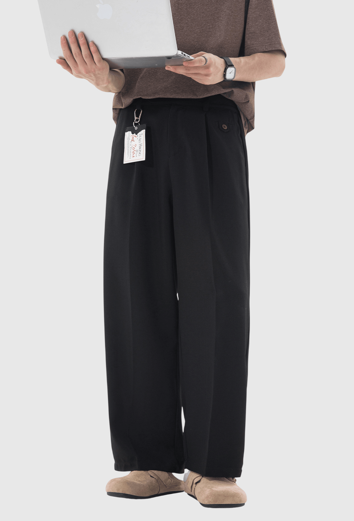 日系基礎鈕扣帶設計 垂感透氣闊腳西裝九分褲 [SBP-1205]