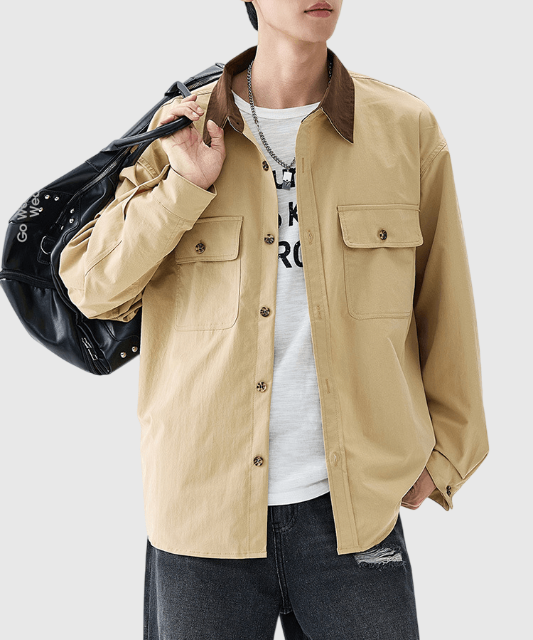 雙前袋領口撞色縫接 工裝外套 [CBJ-1070]