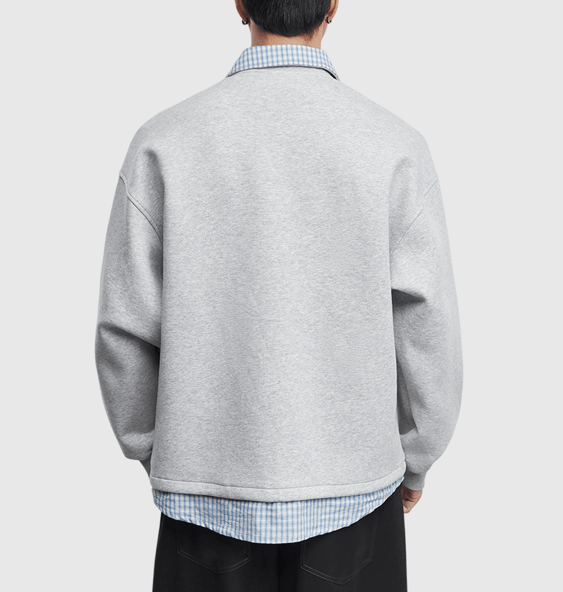 日系假兩件式恤衫縫紉拼接 長袖外套 [SBO-1483]