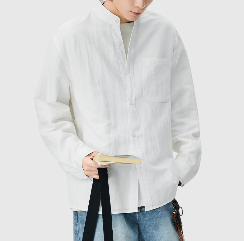 日系基礎微皺紋理 透氣半領長袖恤衫 [SBS-1390]