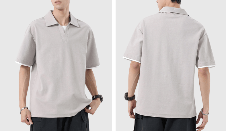 日系基礎假兩件式縫線 V 領設計 短袖 POLO T-Shirt [SBT-1498]