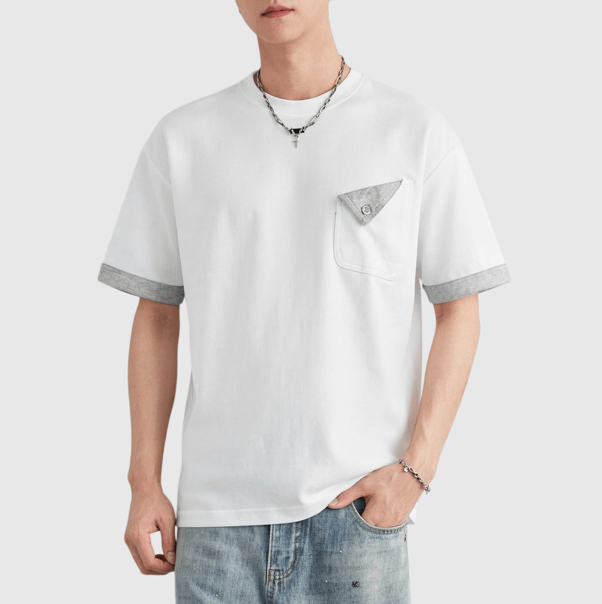 日系色系撞色前袋反向設計 短袖 T-Shirt [SBT-1560]