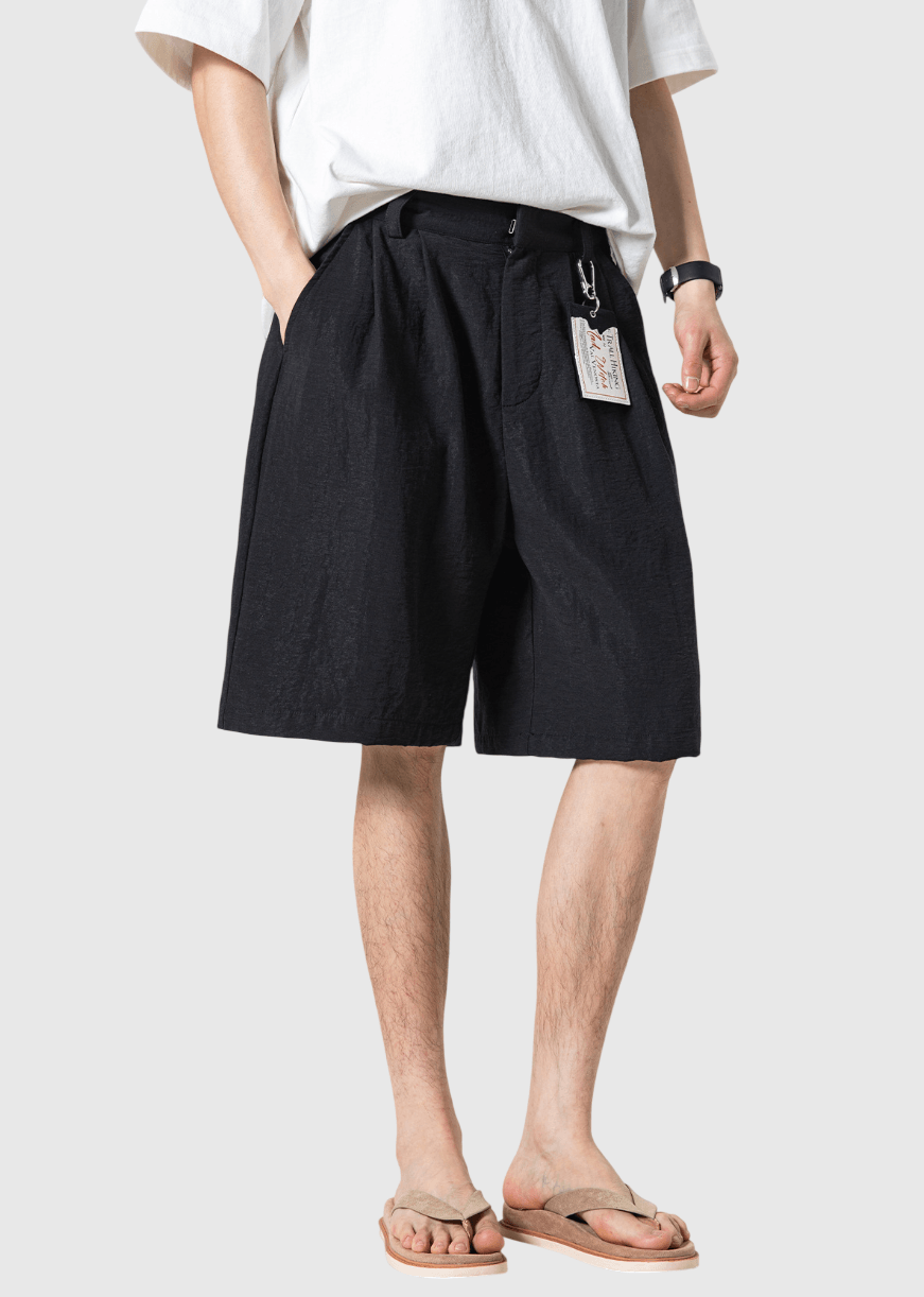 日系基礎層次褶皺設計 麻質垂感短褲 [SBST-1149]