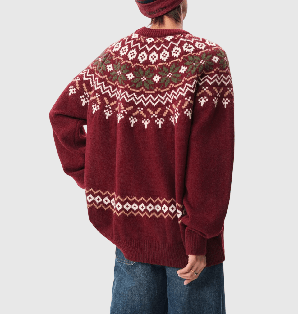 復古半民族風提花圖案 圓領針織毛衣 [SBK-1127]