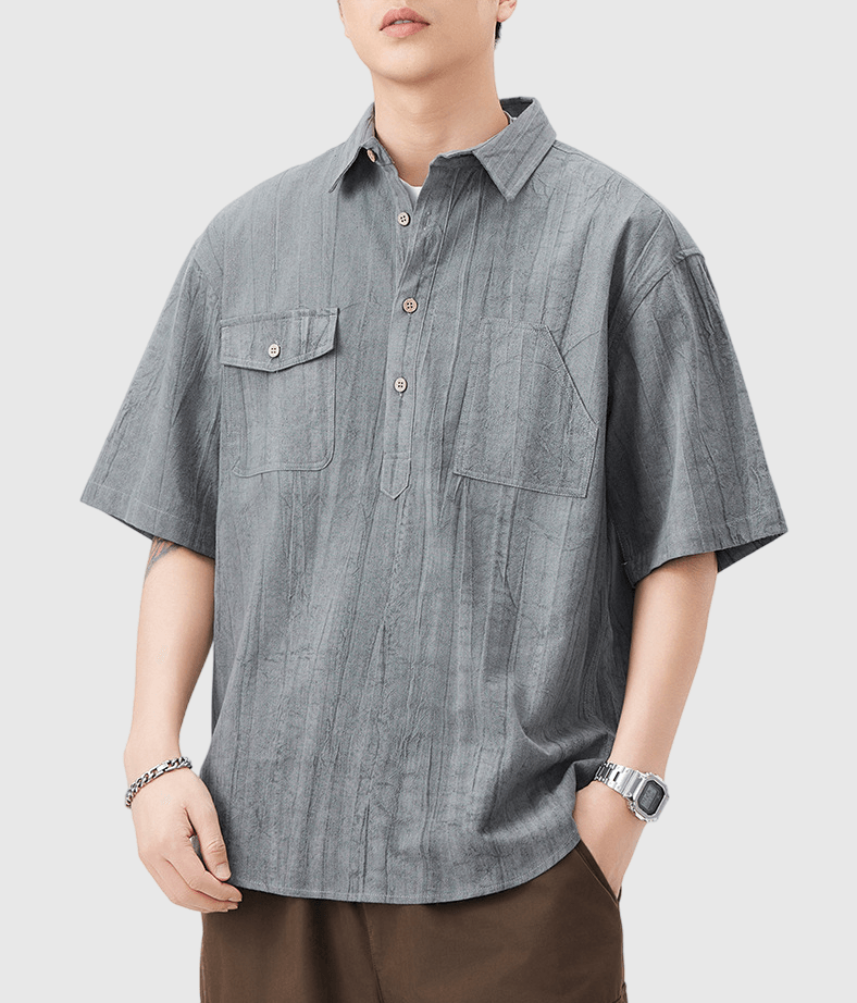 復古雙設計前袋 麻質透氣短袖 T-Shirt [SBT-1450]