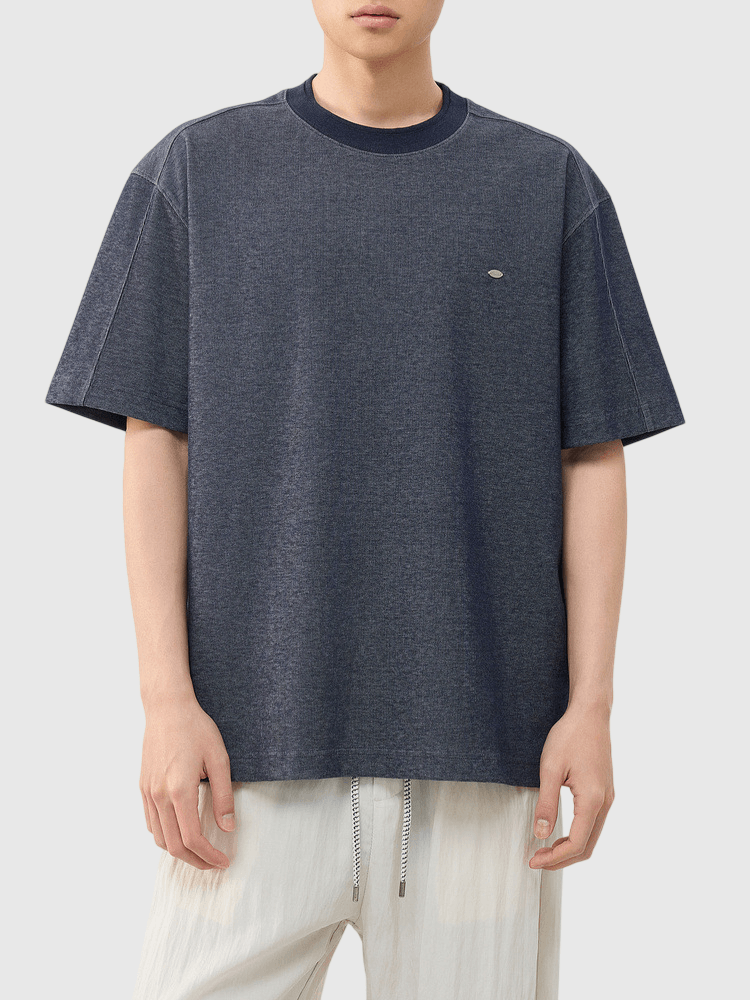 仿牛仔布紗織設計 短袖 T-Shirt [CBT-1572]
