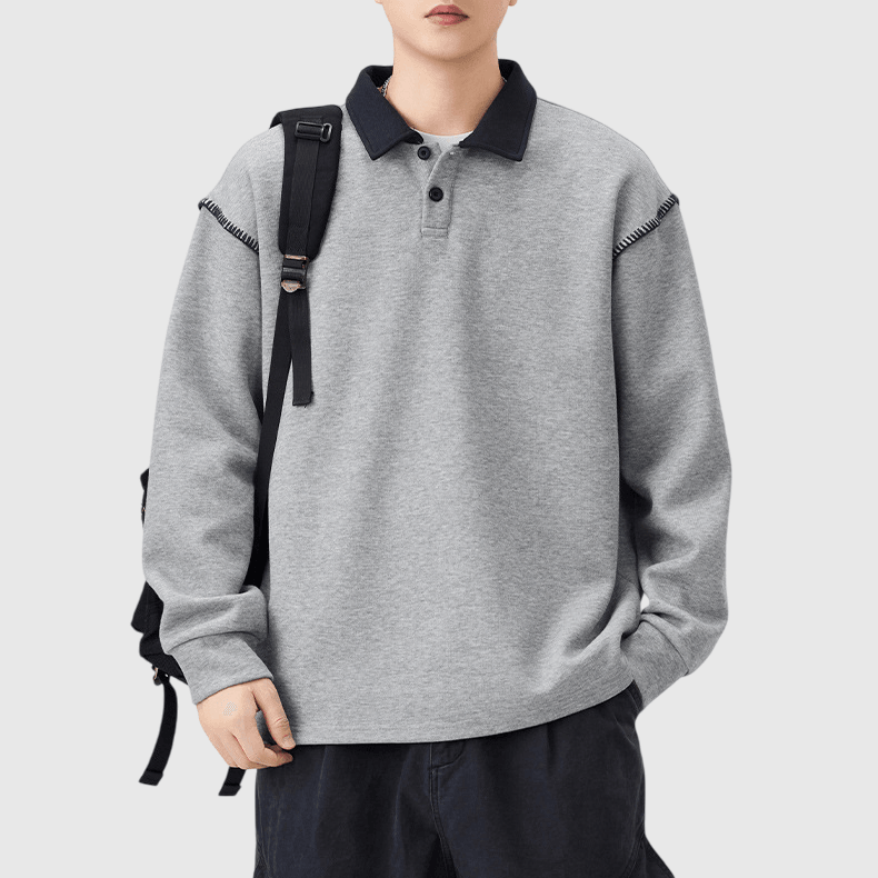 日系領口撞色手袖縫線設計 長袖 POLO T-Shirt [SBT-1469]
