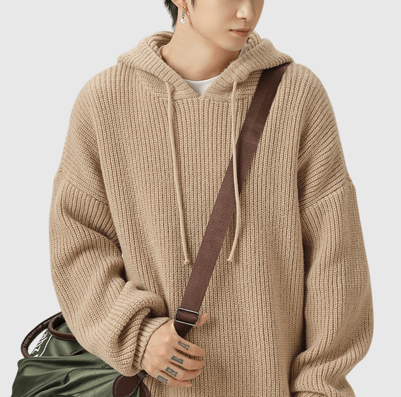 日系基礎粗線針織紋理 針織連帽長袖毛衣 [SBK-1081]