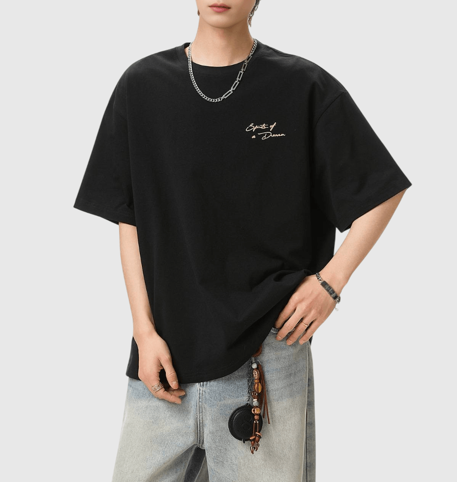 色系前後線條潦草文字印燙設計 純棉短袖 T-Shirt [SBT-1480]