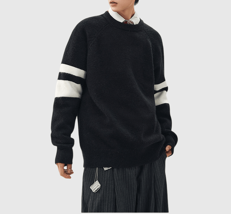 手袖層次撞色針織設計 圓領針織冷衫 [CBK-1038]